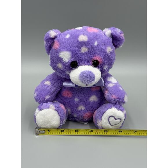 MTY International Purple Teddy Bear W/ Hearts Plush Stuffed Animal 7” - Picture 6 of 8